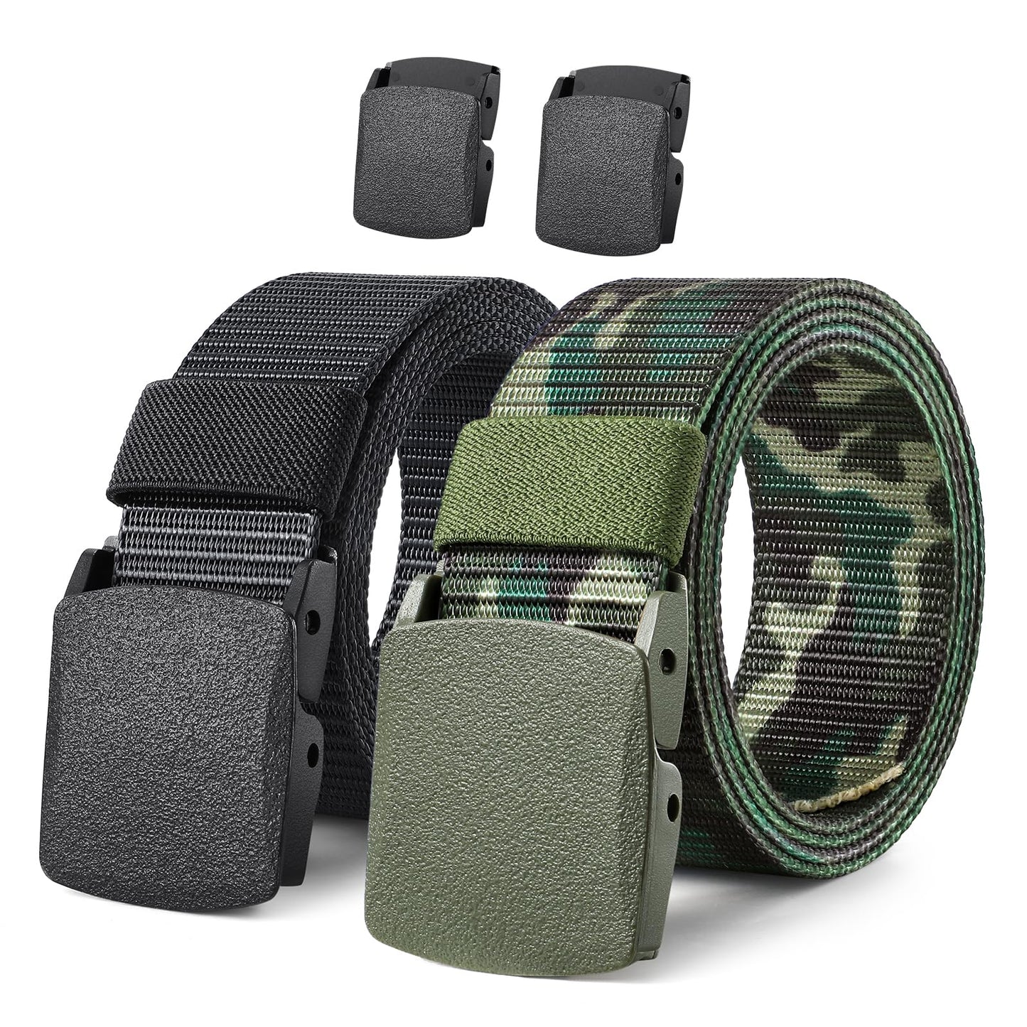 HOTJASGOOD 2 Pack Nylon Web Belt Outdoor Military Men’s Metal Free Belt with TSA Plastic Buckle
