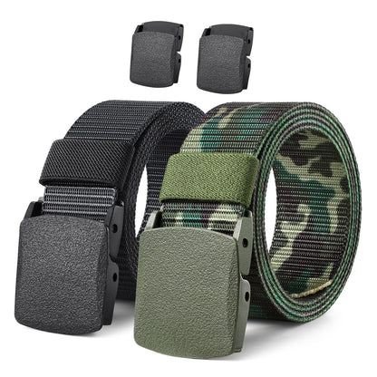 HOTJASGOOD 2 Pack Nylon Web Belt Outdoor Military Men’s Metal Free Belt with TSA Plastic Buckle
