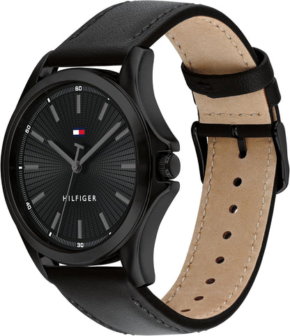 HOTTommy Hilfiger Men's 3-Hand Quartz Watch – 42mm Case, Leather Strap, 3 ATM Water Resistant, Modern Everyday Timepiece, Gift for Him