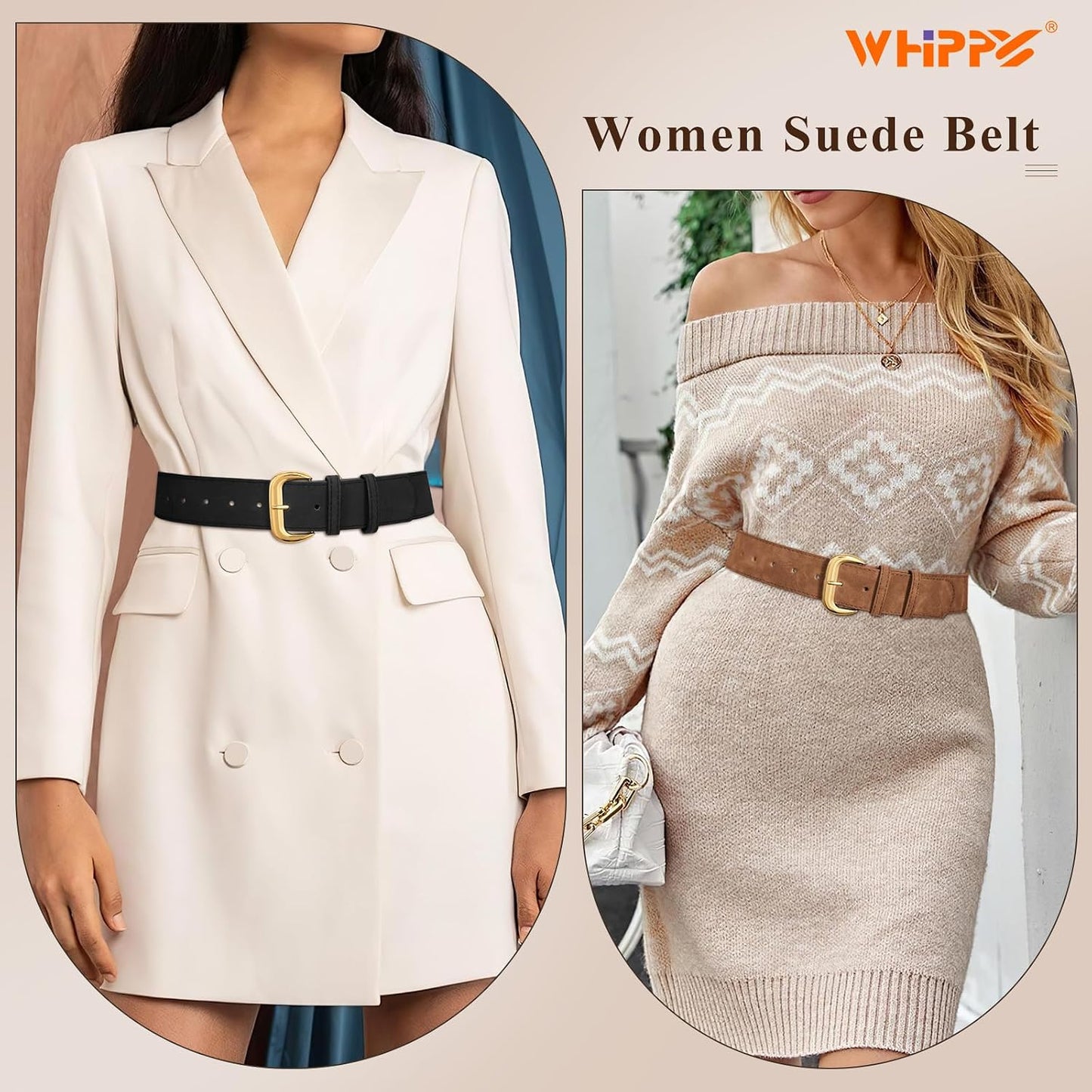 HOTWHIPPY Wide Chunky Belt for Women Dresses Fashion Ladies Thick Leather Belt with Gold Buckle