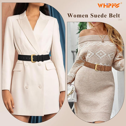 HOTWHIPPY Wide Chunky Belt for Women Dresses Fashion Ladies Thick Leather Belt with Gold Buckle