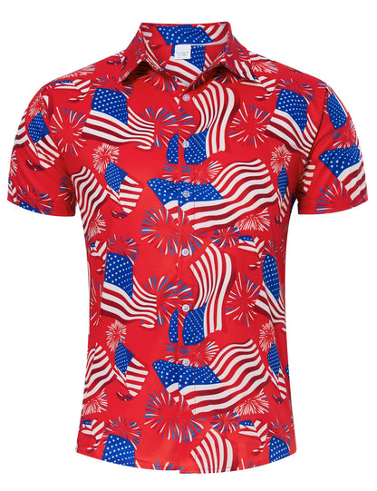 HOTuideazone Mens 4th of July American Flag Patriotic Shirt M-XXL | USA Short Sleeve Button Up Shirt for Independence Day, Memorial Days, Flag Day, 4th of July Parties, Beach Trips and Daily