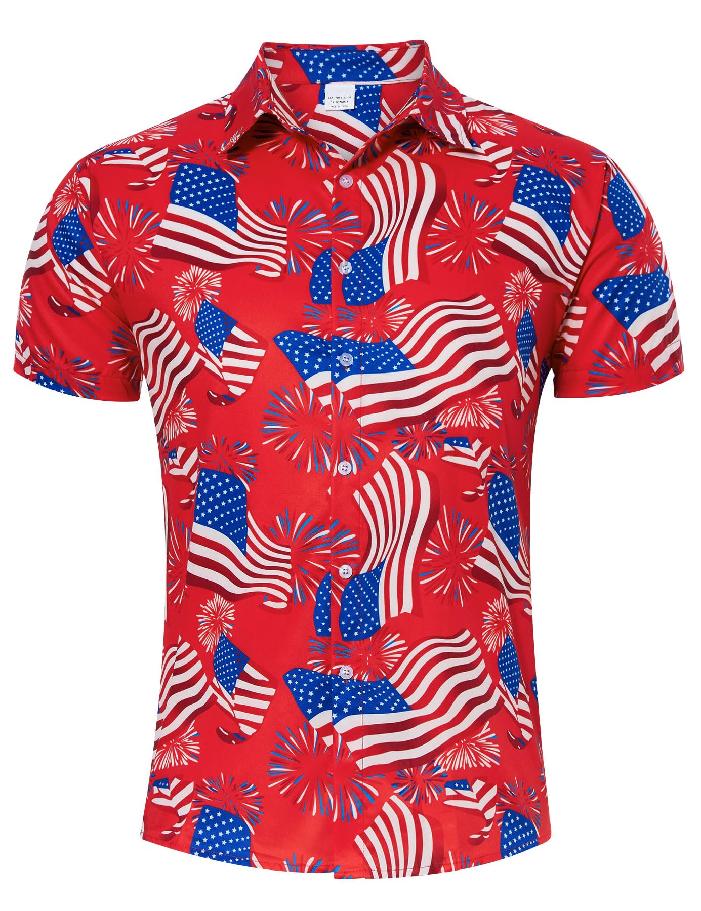 HOTuideazone Mens 4th of July American Flag Patriotic Shirt M-XXL | USA Short Sleeve Button Up Shirt for Independence Day, Memorial Days, Flag Day, 4th of July Parties, Beach Trips and Daily