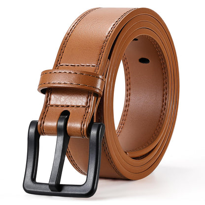 HOTXZQTIVE Men’s Metal Free Belt Hypoallergenic Leather Belts For Jeans Dress Nickle Free TSA Belt With Black Buckle