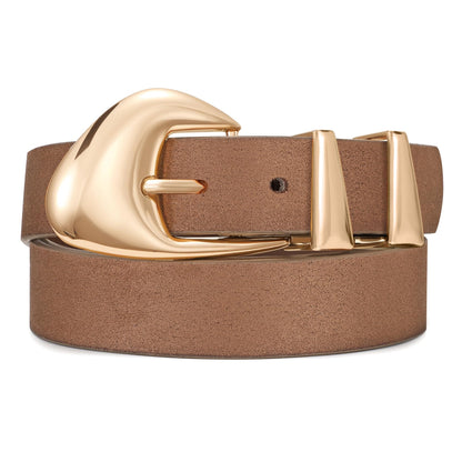 HOTXZQTIVE Women's Leather Belts for Jeans Dress Pants Black Brown Belts for Women Ladies Waist Belts with Gold Buckle