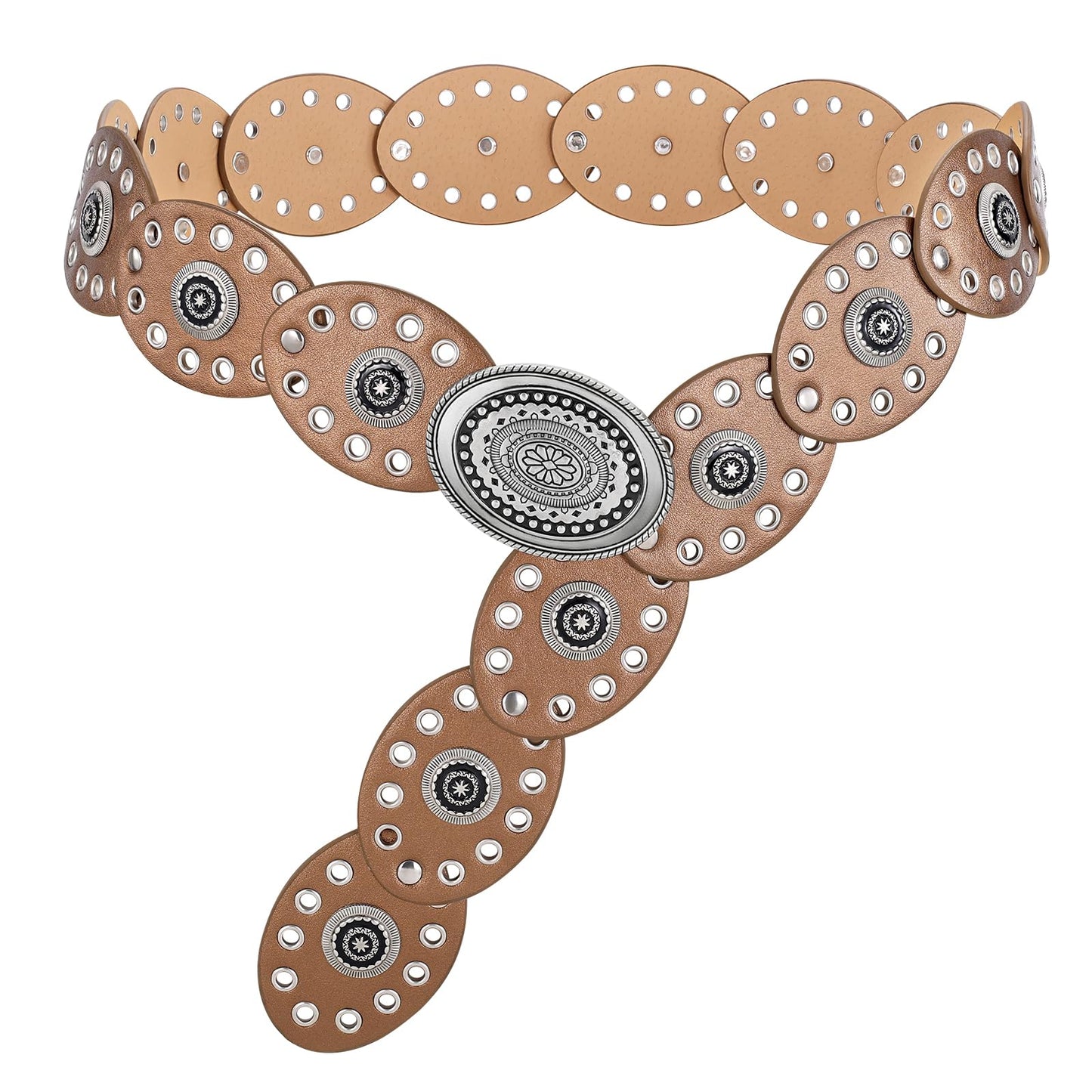 HOTLEACOOLKEY Hollow Western Disc Belt for Dress Boho Concho Belt Vintage Country Waist Belts for Women