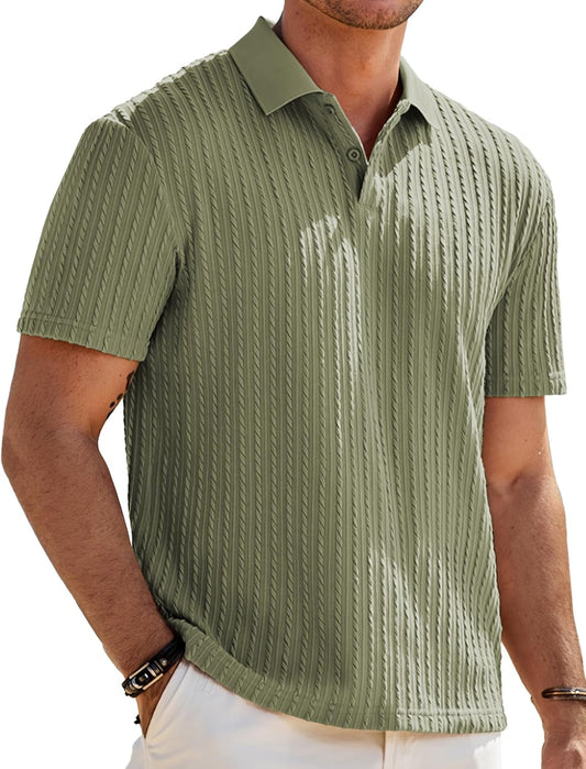 HOTJMIERR Mens Casual Polo Shirt Summer Short Sleeve Vacation Button Beach Knit Stretchy Golf Shirts