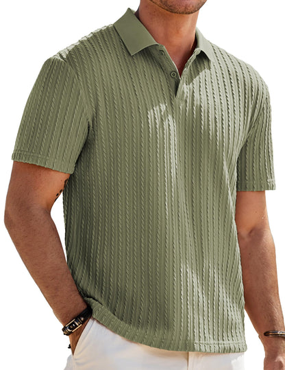 HOTJMIERR Mens Casual Polo Shirt Summer Short Sleeve Vacation Button Beach Knit Stretchy Golf Shirts