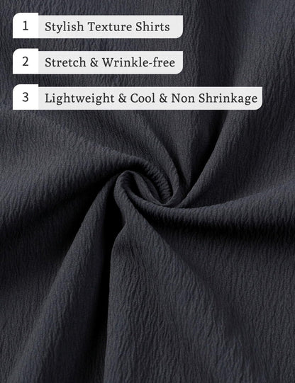HOTJEMITOP Mens Stretch Wrinkle Free Texture Shirts | Lightweight, Summer, Beach, Stylish, Button Down, Short Sleeve, Casual, Vacation