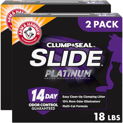 HOTARM & HAMMER Slide Platinum Easy Clean-Up Clumping Cat Litter, 18 lbs | 24/7 Odor Control, Triple-Action Freshness, Non-Stick, Easy Clean Up, Low Tracking, Multi-Cat Formula, Scented