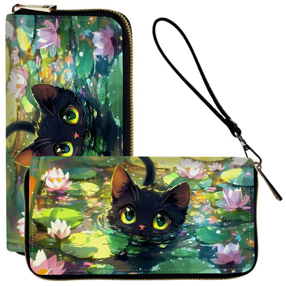 HOTLadies Wallet,Clutch Purses for Women Wallets Leather Credit Card Holder for Women Wristlet Slim Small Cute with Zipper,Thin RFID Blocking with Wrist Strap,Glitter Dragonfly Moon