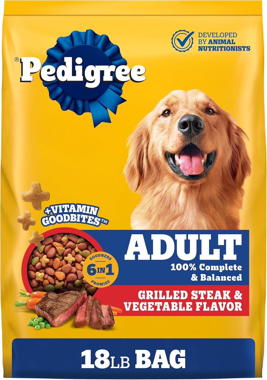 HOTPedigree Complete Nutrition Dry Dog Food, Steak & Vegetable, 18 lb