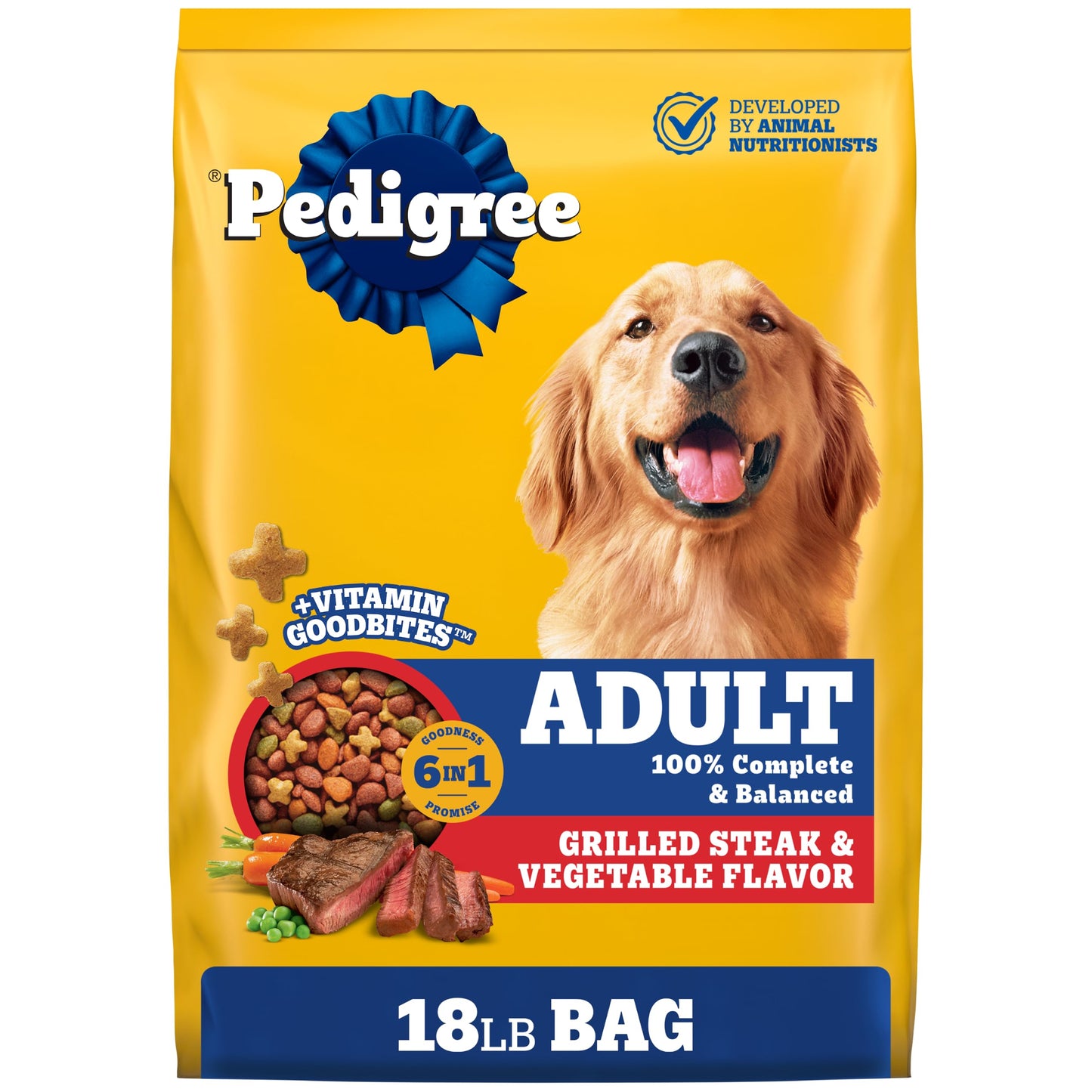 HOTPedigree Complete Nutrition Dry Dog Food, Steak & Vegetable, 18 lb