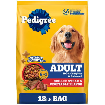 HOTPedigree Complete Nutrition Dry Dog Food, Steak & Vegetable, 18 lb