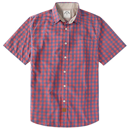 HOTDubinik® Mens Short Sleeve Button Down Shirts 100% Cotton Plaid Men's Casual Button-Down Shirts with Pocket