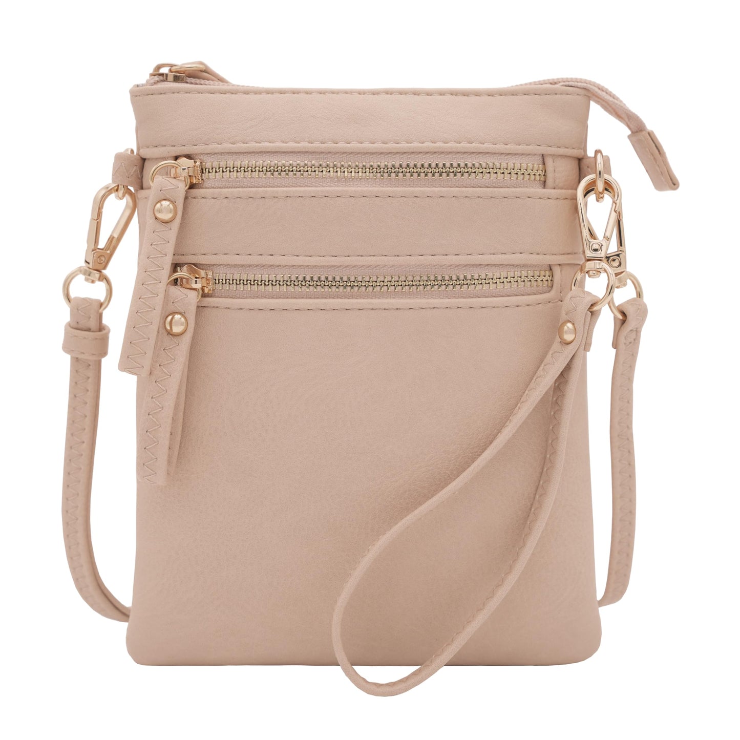 HOTSolene Small Crossbody Bag for Women, Multi Zip Pockets with Detachable Wristlet, Lightweight Travel Purse, Cell Phone Pouch