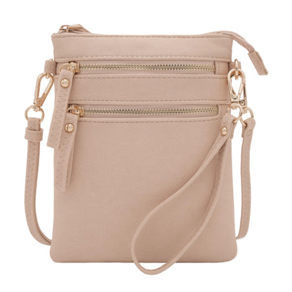 HOTSolene Small Crossbody Bag for Women, Multi Zip Pockets with Detachable Wristlet, Lightweight Travel Purse, Cell Phone Pouch