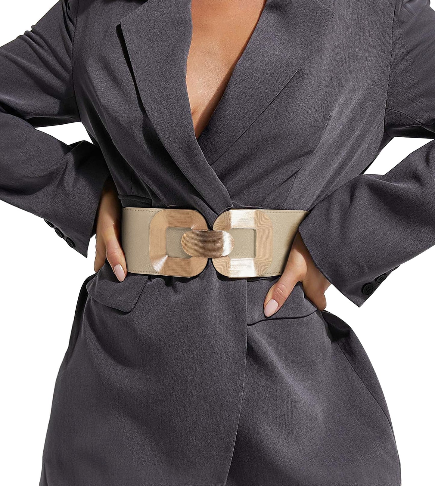 HOTXZQTIVE Women Wide Elastic Belts for Dress Fashion Stretchy Waist Belts for Ladies with Gold Buckle