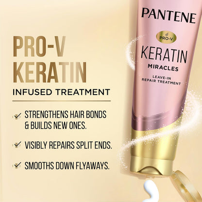 HOTPantene Keratin Leave-In Conditioner with Argan Oil, Protein Treatment for Dry, Damaged & Color-Treated Hair, Repairs Split Ends & Protects from Damage, Formaldehyde-Free, 8.4 Fl Oz