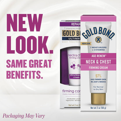HOTGold Bond Age Renew Neck & Chest Firming Cream, 2 Oz, Hydrates, Renews, and Visibly Improves Firmness, Texture & Elasticity of Aging Skin, Non-Greasy, Dermatologist-Tested, Hypoallergenic, Unscented