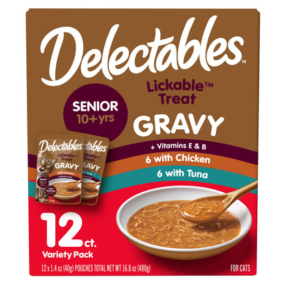 HOTDelectables Lickable Treat Gravy Wet Cat Treat Variety Pack, Food Topper, Hydrating, Grain-Free, No Fillers, By-Products, Added Preservatives, 1.4oz Pouch, 12ct