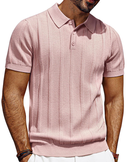 HOTPJ PAUL JONES Mens Polo Shirts Short Sleeve Textured Knit Polo Shirt Ribbed Casual Golf Shirts