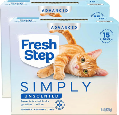 HOTFresh Step Advanced Simply Unscented Multi Cat Clumping Litter, Formulated With No Added Dyes or Fragrances, Ammonia Block Technology, Low Dust, 18.5 lb. Box, Pack of 2