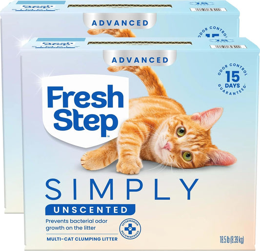 HOTFresh Step Advanced Simply Unscented Multi Cat Clumping Litter, Formulated With No Added Dyes or Fragrances, Ammonia Block Technology, Low Dust, 18.5 lb. Box, Pack of 2