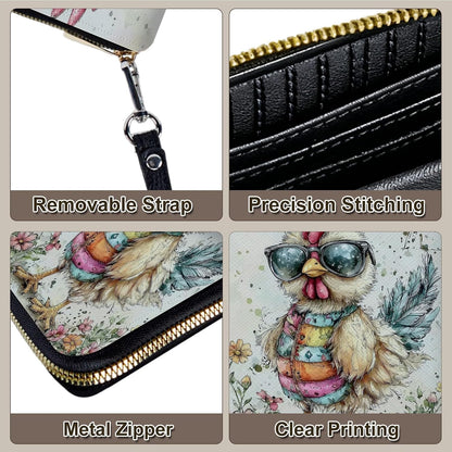 HOTWomen's Wallet Leather Credit Card Holder with RFID Blocking Cool Rooster Clutch Travel Purse Large Capacity with Zip and Wristlet