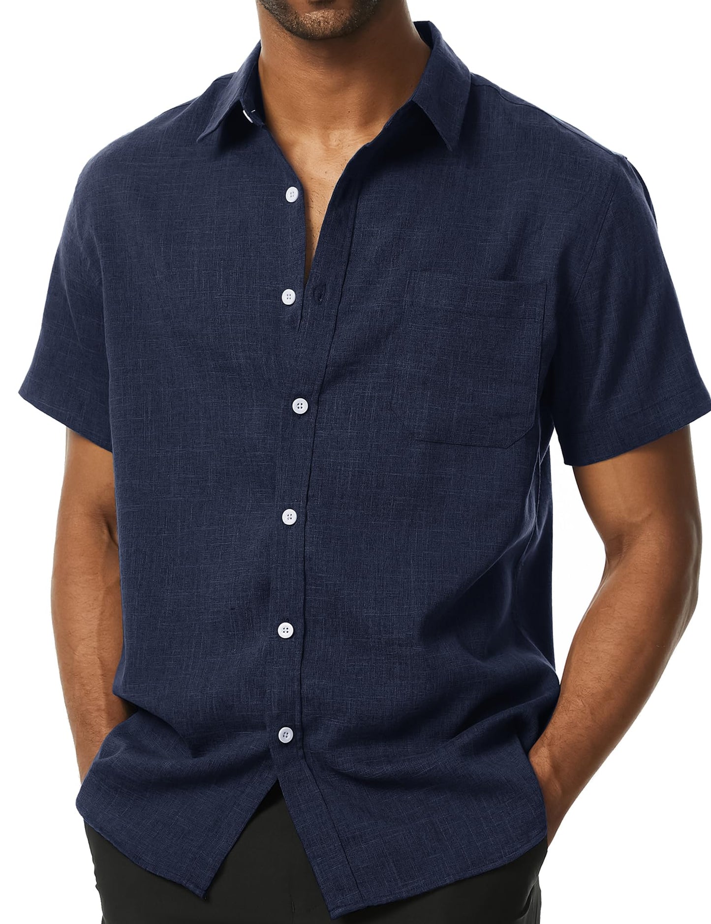 HOTPARKLEES Mens Wrinkle Free Short Sleeve Button Down Shirts Texture Linen Shirts Casual Vacation Beach Summer Tops