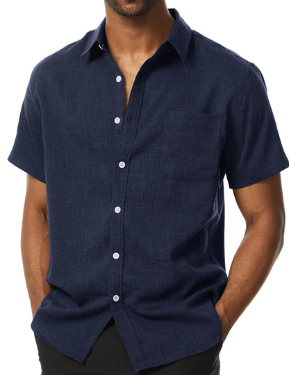 HOTPARKLEES Mens Wrinkle Free Short Sleeve Button Down Shirts Texture Linen Shirts Casual Vacation Beach Summer Tops