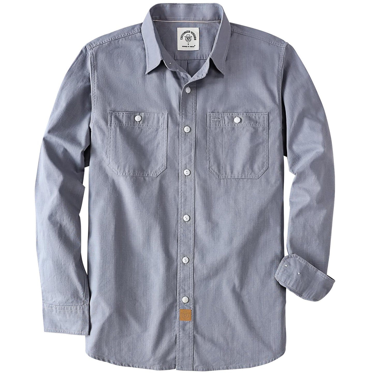 HOTDubinik® Chambray Shirt Men Cotton Mens Long Sleeve Button Down Shirts | Lightweight, Soft, Comfortable, Casual, Work, Breathable, 2 Pockets, Regular Fit, Vintage, Spring, Summer, Fall, Winter