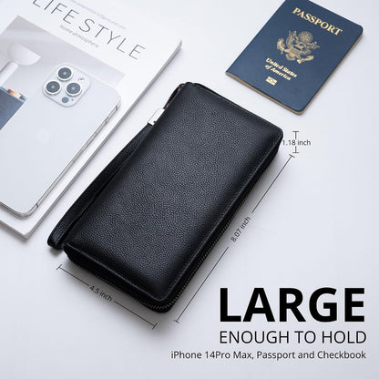 HOTBveyzi Women RFID Blocking Wallet Leather Zip Around Phone Clutch Large Capacity Ladies Travel Purse Wristlet