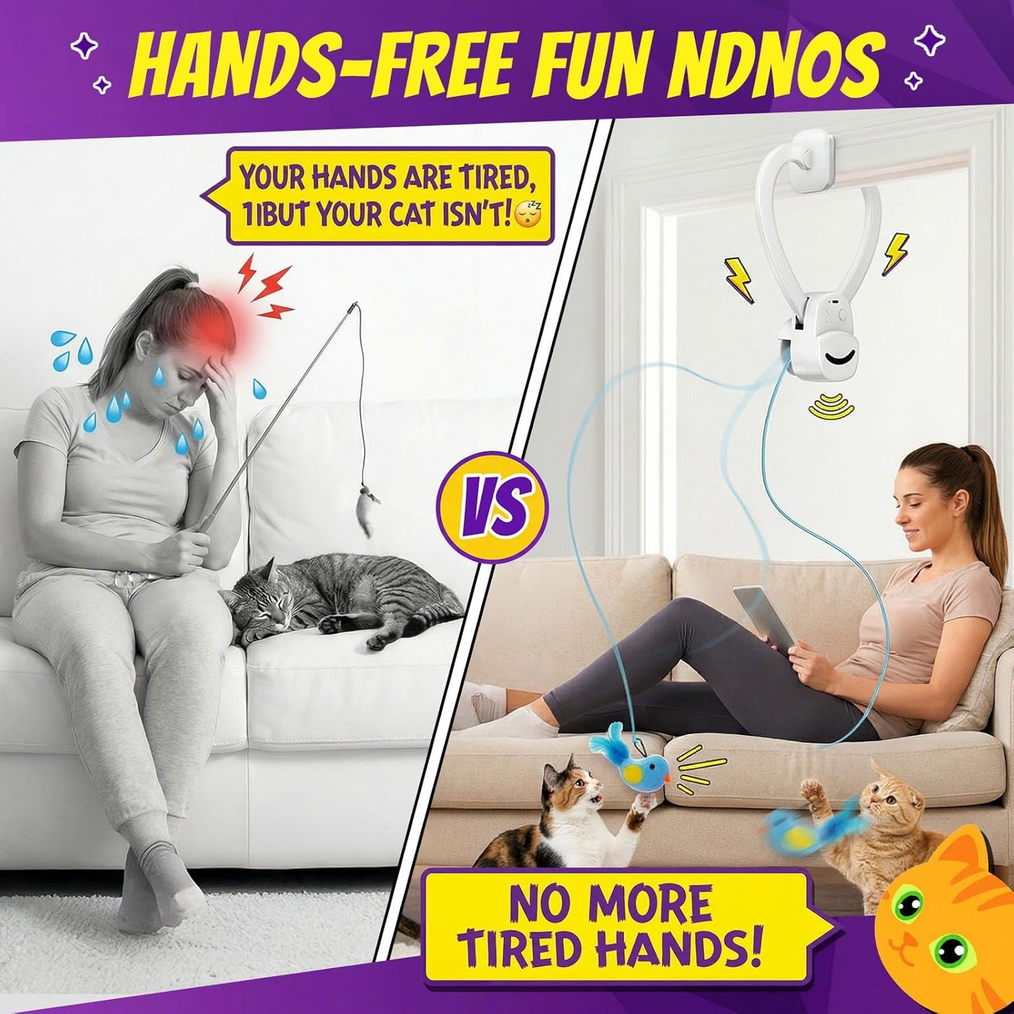 HOTInteractive Cat Toys for Indoor Cats: Automatic Flying Bird Feather Wand Chase Exercise Enrichment Stimulation, USB Rechargeable Durable Safe Hanging Toy for Bored Kittens Adult Multi Cat Households