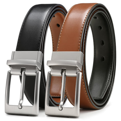 HOTCHAOREN Reversible Belt Men 1 Piece - 1.25" Leather Dress Belt - Trim to Fit for Elegant Style | 1 Belt, 2 Colors, Double-Sided Reversible, Premium Genuine Leather, Trim to Fit