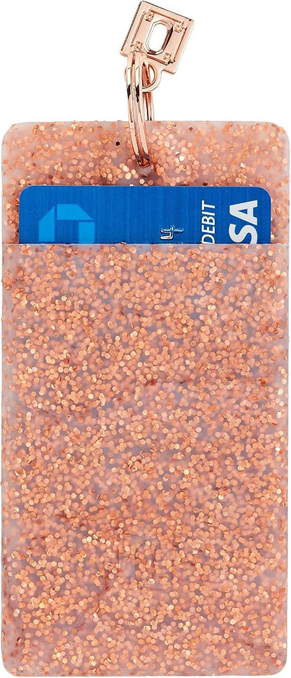 HOTOventure Rose Gold Glitter Silicone ID Case – Badge Holder for Lanyard, Key Ring & Cards – Glitter ID Case for Teachers, Nurses, Students, Professionals