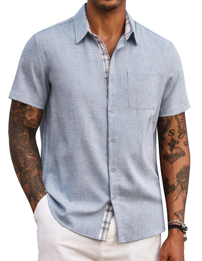 HOTCOOFANDY Men's Button Down Shirts Short Sleeve Casual Summer Beach Vacation Wedding Shirt with Pocket