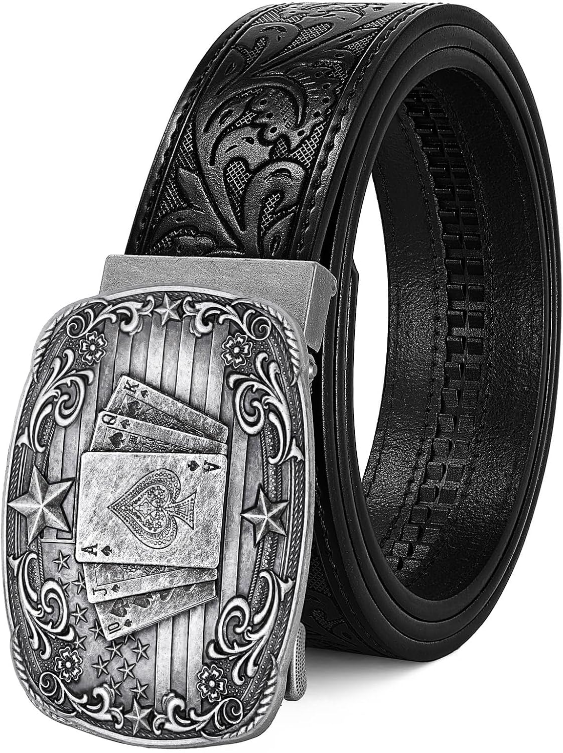 HOTCowboy Western Ratchet Belt for Men Women with Automatic Western Buckle, Ratchet Cowboy Leather Belt for Jeans Gifts