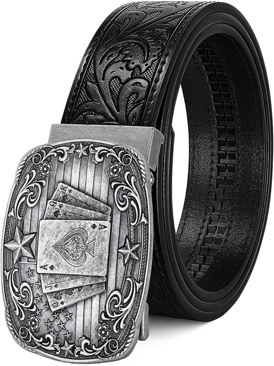 HOTCowboy Western Ratchet Belt for Men Women with Automatic Western Buckle, Ratchet Cowboy Leather Belt for Jeans Gifts