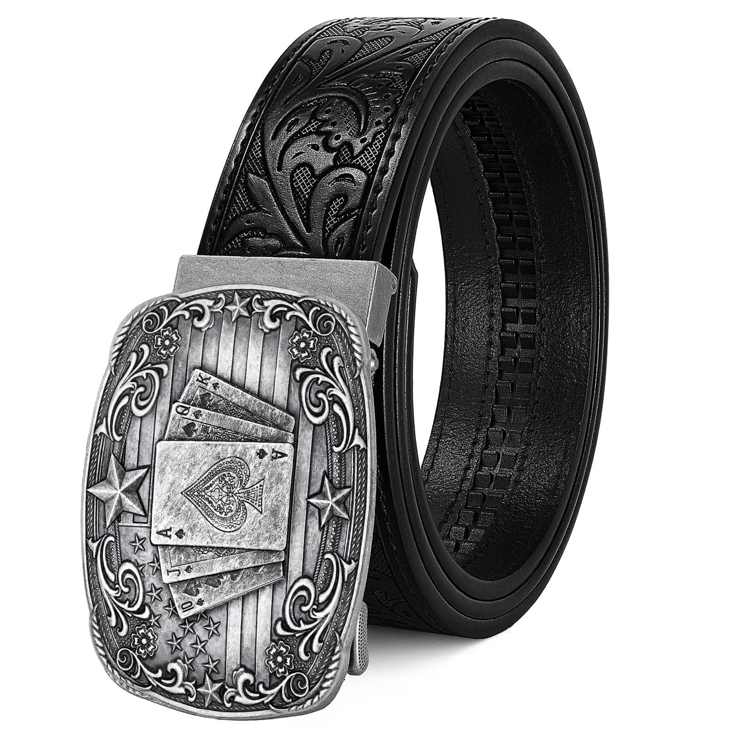 HOTCowboy Western Ratchet Belt for Men Women with Automatic Western Buckle, Ratchet Cowboy Leather Belt for Jeans Gifts