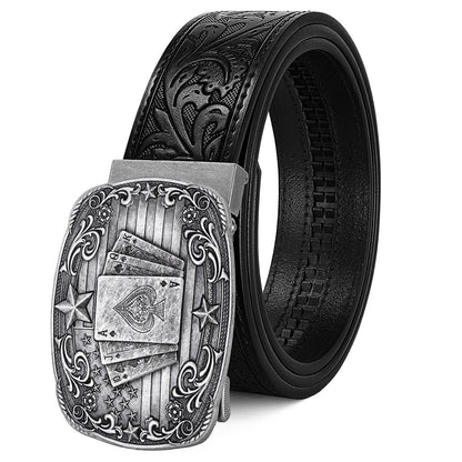 HOTCowboy Western Ratchet Belt for Men Women with Automatic Western Buckle, Ratchet Cowboy Leather Belt for Jeans Gifts