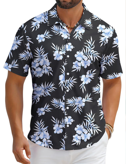 HOTELETOP Men's Hawaiian Shirt Summer Stretch Short Sleeve Tropical Beach Button Down Casual Shirt