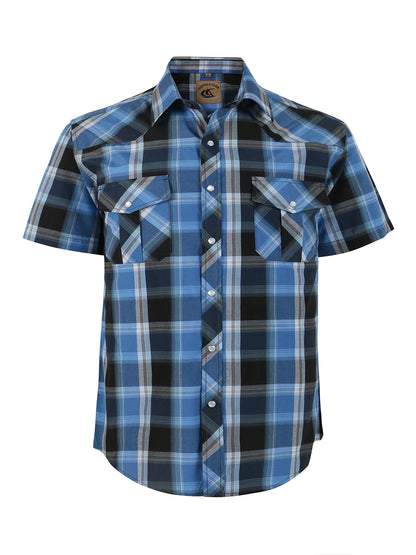 HOTCOEVALS CLUB Men's Western Cowboy Short Sleeve Pearl Snap Casual Plaid Work Shirts