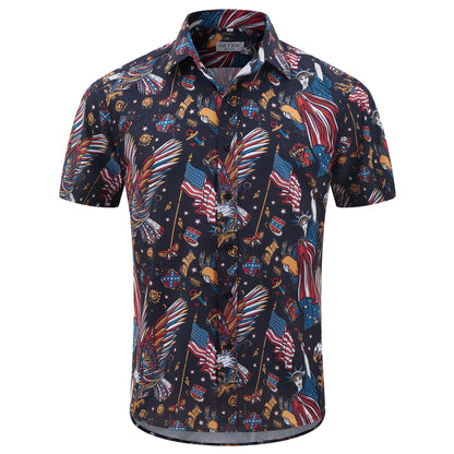 HOTMens American Flag Shirt - Patriotic Shirts for Men Short Sleeve Button Down Hawaiian Shirts