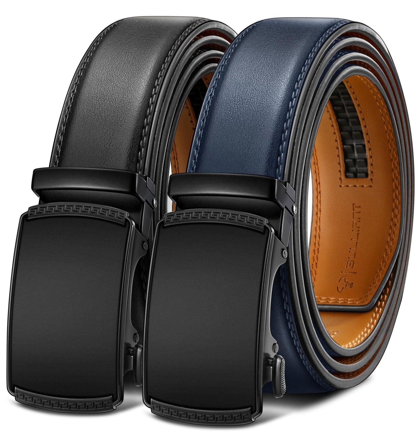 HOTBULLIANT Men Belts 2 Pack,Ratchet Sliding Belt Adjustable For Gift Mens Dress Casual 1 3/8",Cut for Fit