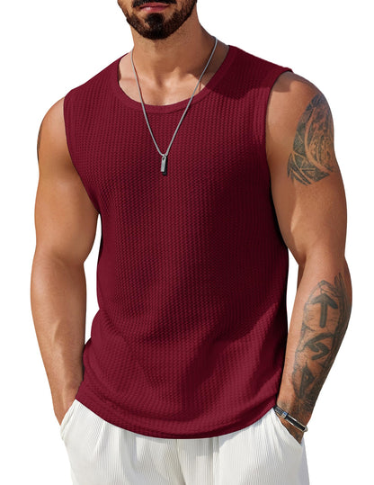 HOTCOOFANDY Mens Casual Tank Tops 2 Pack Waffle Knit Sleeveless Shirt Breathable Tank Shirts Summer Muscle Tee