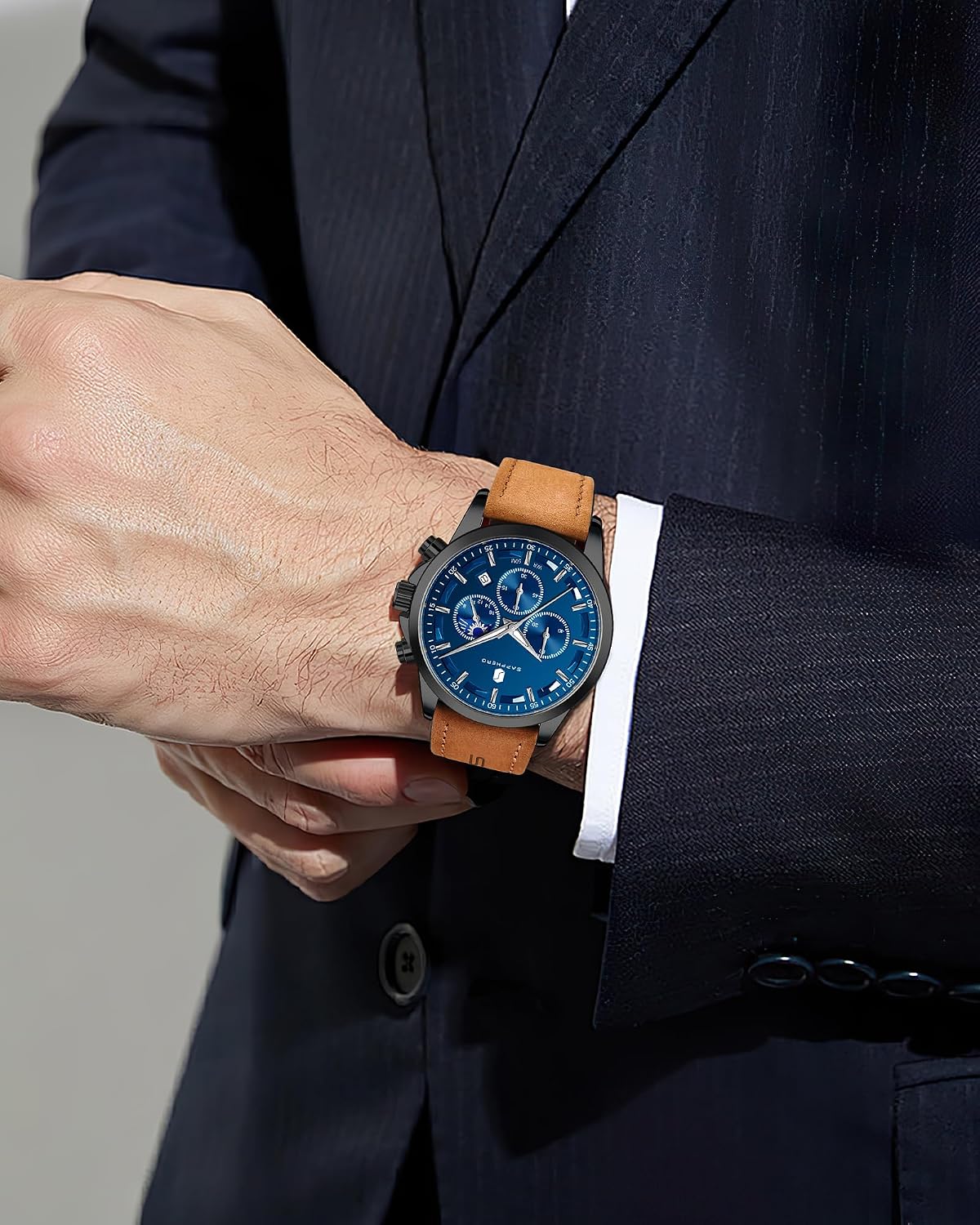 HOTSAPPHERO Men's Watches Stainless Steel Chronograph Waterproof Quartz-Business Casual Dress Watch for Men Luminous Date Gold/Silver/Black Design-Easy-to-Read Luxury Dial-Leather Unique Elegant Gift