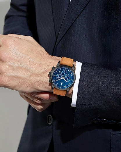 HOTSAPPHERO Men's Watches Stainless Steel Chronograph Waterproof Quartz-Business Casual Dress Watch for Men Luminous Date Gold/Silver/Black Design-Easy-to-Read Luxury Dial-Leather Unique Elegant Gift