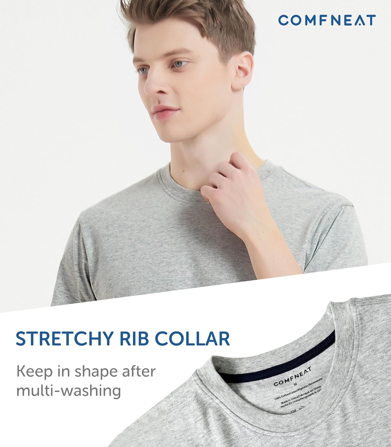 HOTComfneat Men's 3-Pack Lightweight T-Shirts Cotton Crew Neck Regular Fit Solid Tee