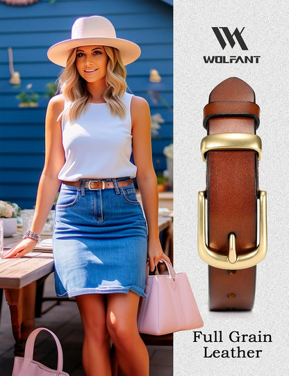 HOTWOLFANT 1.1" Womens Belts for Jeans,100% Italian Full Grain Real Leather | All-Day Comfy Durable Solid Leather Belt with Polished Gold Buckle in Gift Box